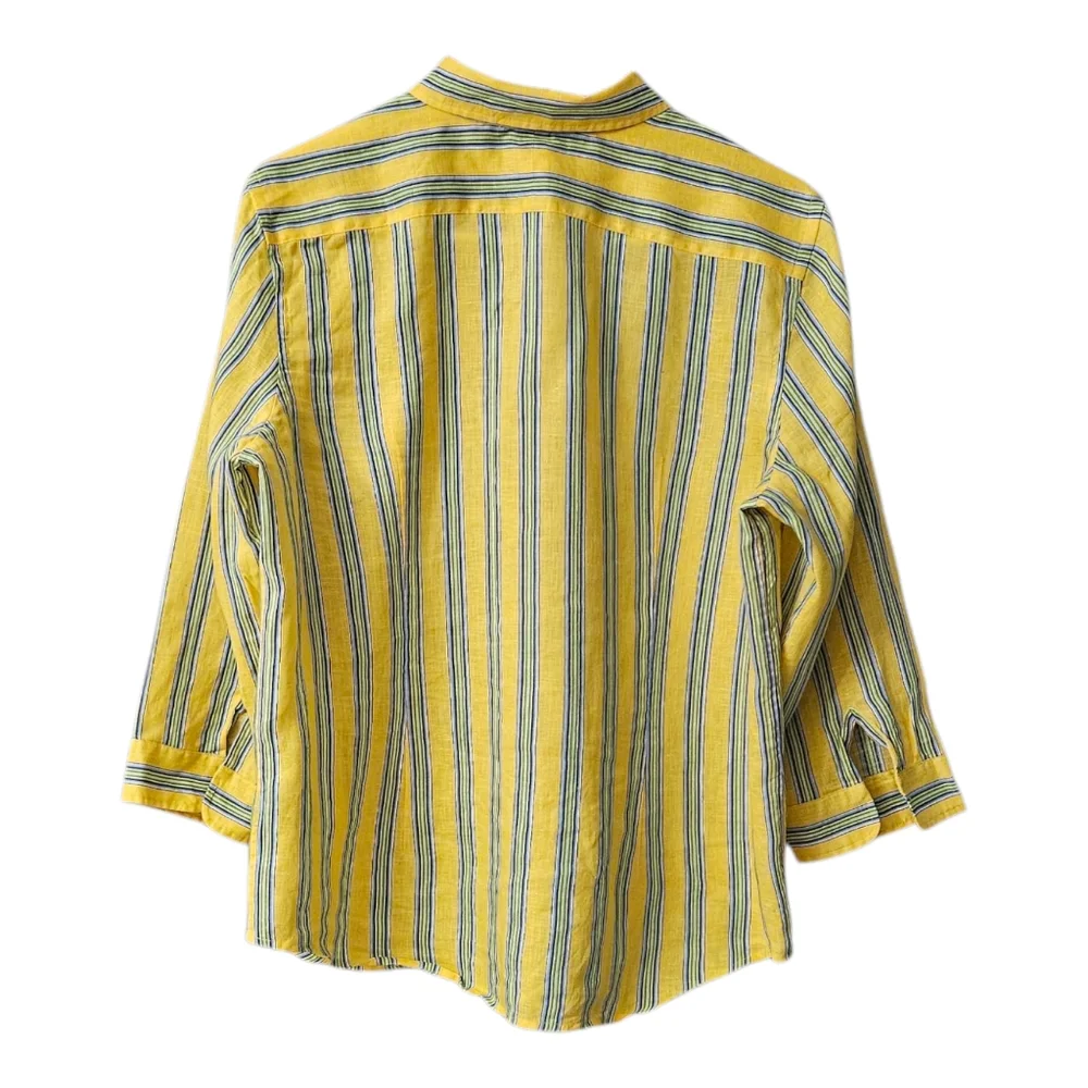Lauren Ralph Lauren 100% Linen Button Up Shirt Women's XL Stripes Yellow - Picture 2 of 10